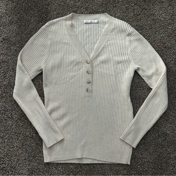 Peter Millar women’s large cream ribbed v neck sweater Italian merino wool - Picture 1 of 7